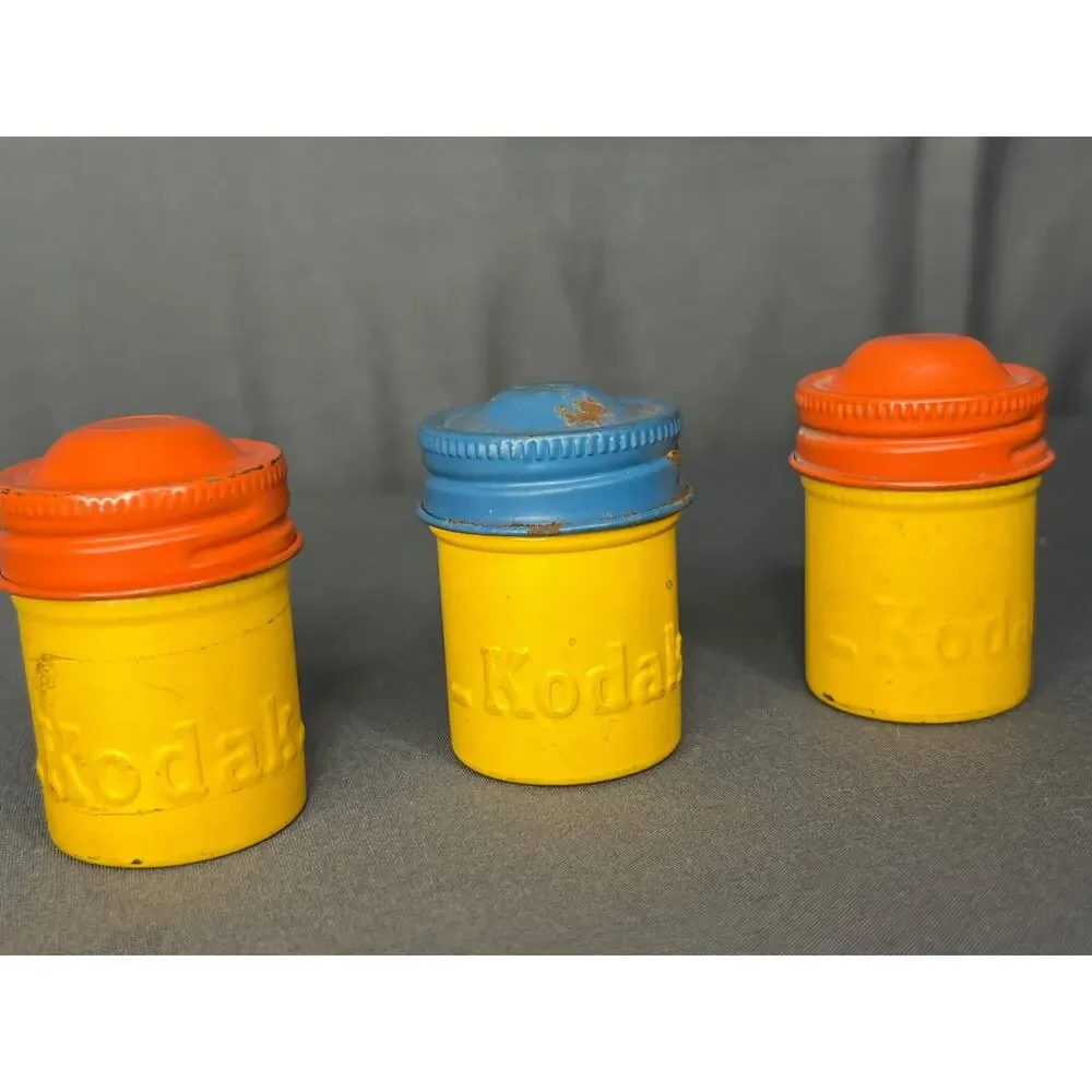 Lot of 3 Vintage Kodak Film Cans Yellow Blue/Red Top
